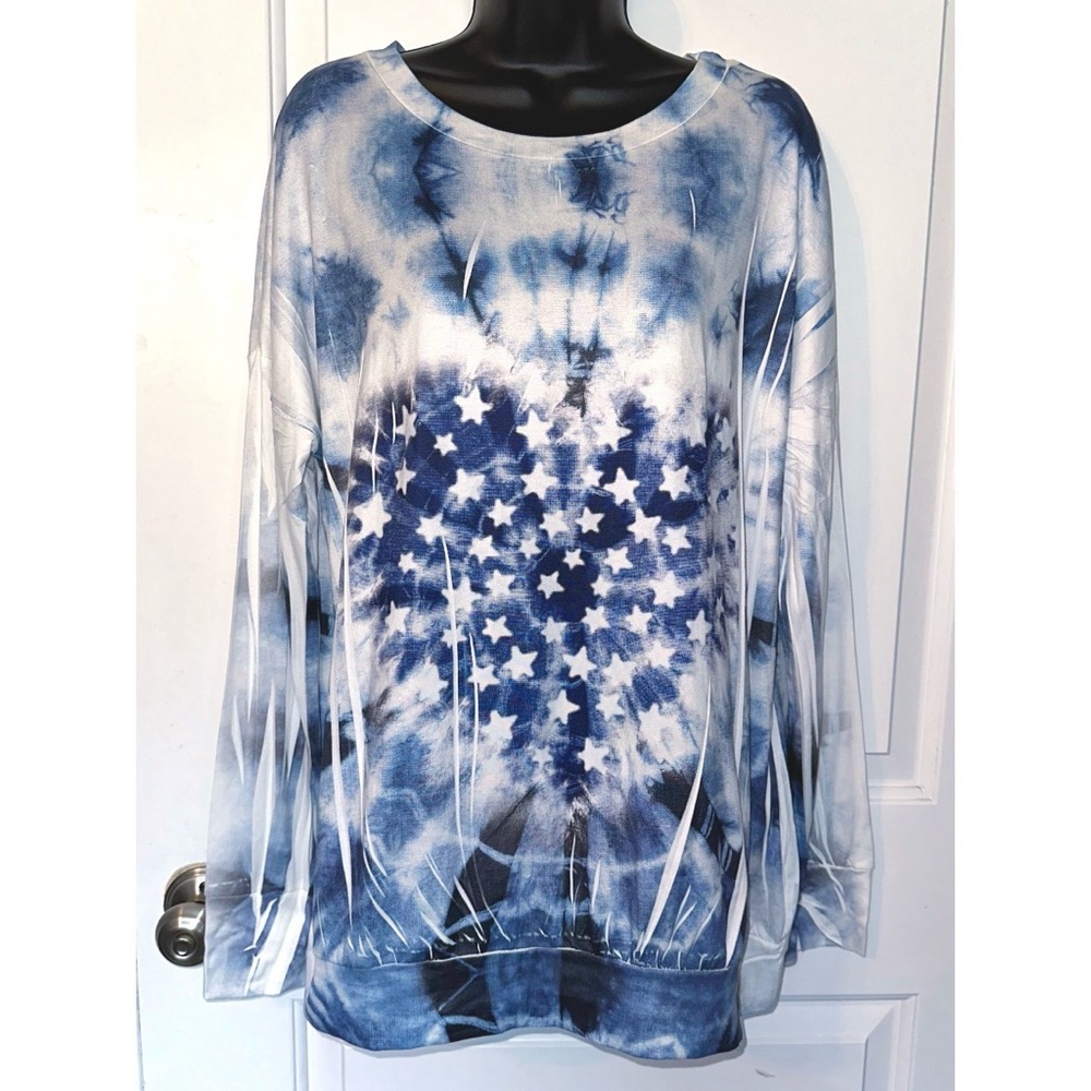 Blumin Apperal blue & white tie dye long sleeve top